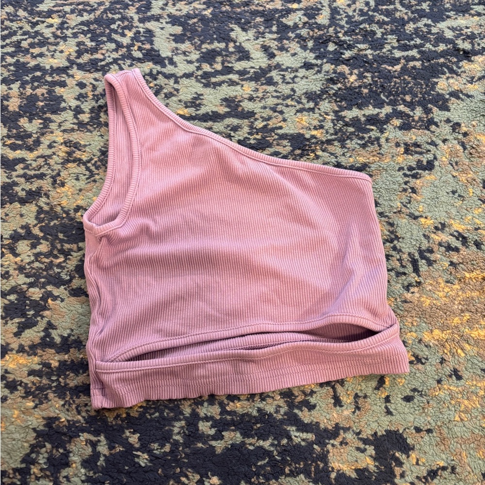 One-Shoulder Light Purple Ribbed Top